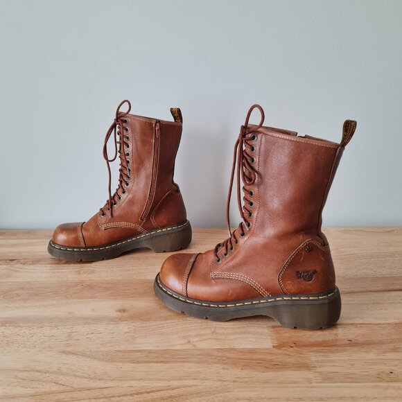 Dr Martens Miranda Lace Up Cognac Brown Combat Boots Vintage Y2K Leather US 10 - Picture 5 of 9